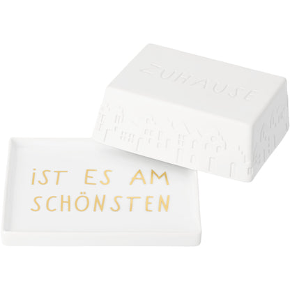 Butterdose Zuhause ist es am schönsten aus Porzellan von räder design Maße:  14,6x11,5x5,5cm
