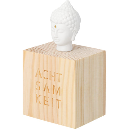 Glückskästchen Achtsamkeit (Buddha Kopf) im Holzkasten von räder design