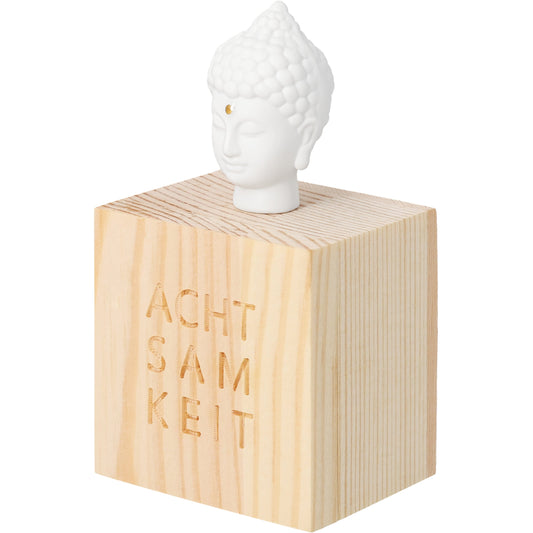 Glückskästchen Achtsamkeit (Buddha Kopf) im Holzkasten von räder design