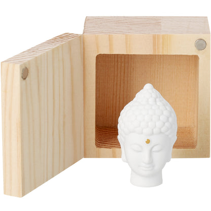 Glückskästchen Achtsamkeit (Buddha Kopf) im Holzkasten von räder design