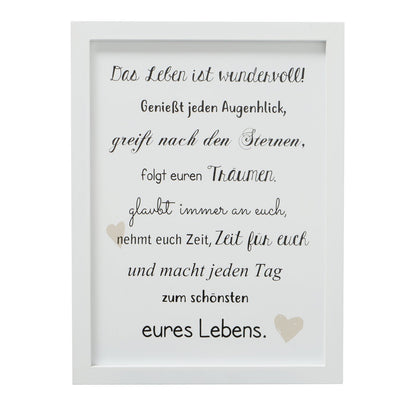 Bild im Rahmen 30x40 cm mit Spruch über das Leben weiß von Boltze