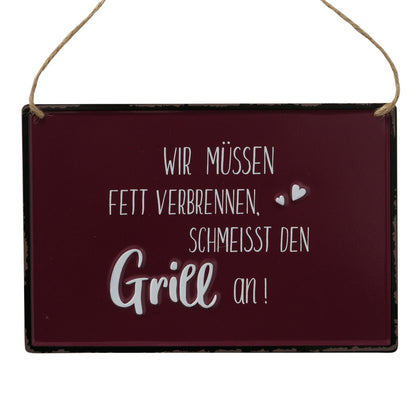 Bedrucktes Schild "Grillen" grau/rot/schwarz/weiß von Boltze