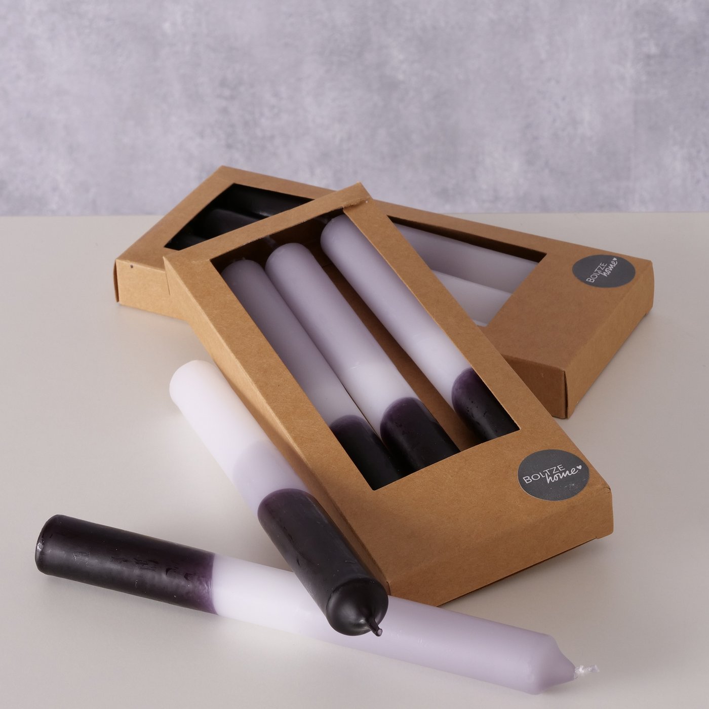 Stabkerzen 4er-Set grau/schwarz/weiß von Boltze Geschenkverpackt