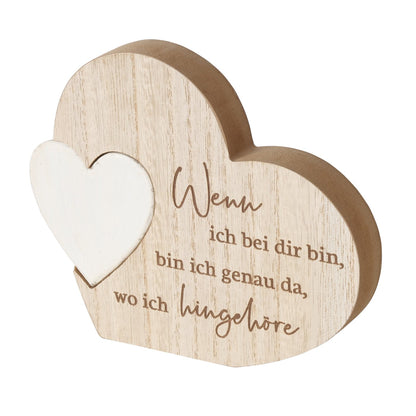 Dekoaufsteller Herzform aus Holz mit Aufschrift in zwei Varianten von Boltze - Liebe Partner Geschenkidee Valentinstag