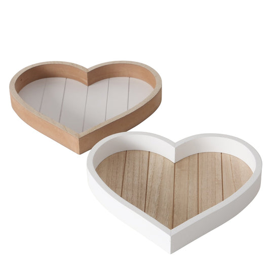 Tablett aus Holz Herzform natur/weiß von Boltze - Holztablett Dekotbalett