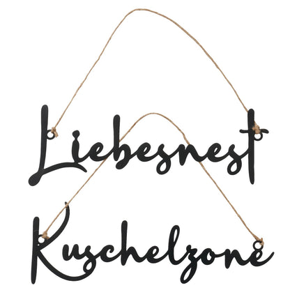 Schriftzug aus Metall zum Aufhängen "Liebesnest/Kuschelzone"