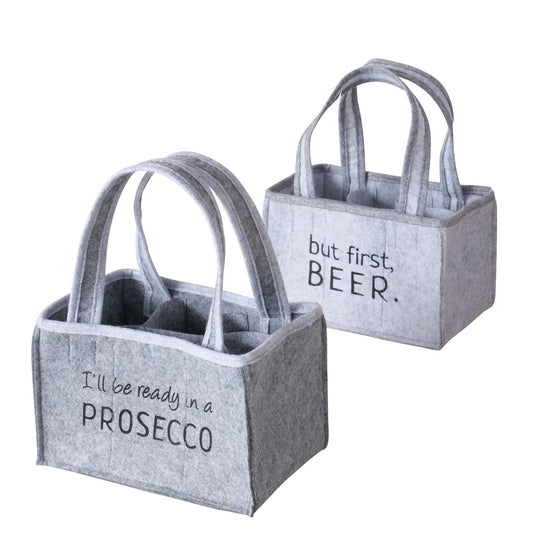 Flaschentasche/Flaschenträger grau "Prosecco/Beer" von Boltze - Geschenkidee Junggesselenenabschied etc.