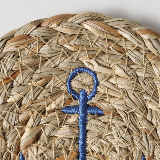 Untersetzer Sailor aus Stroh, bestickt Anker von Boltze - Flaschenuntersetzer - Untersetzer für Glas