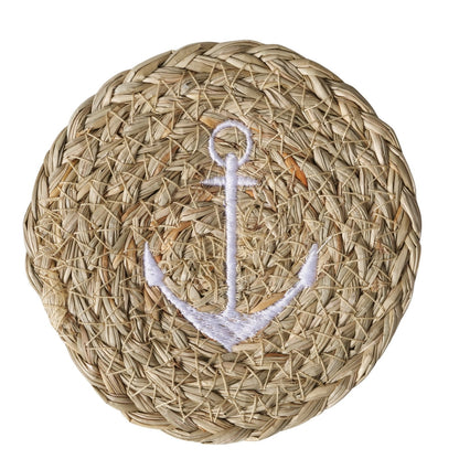 Untersetzer Sailor aus Stroh, bestickt Anker von Boltze - Flaschenuntersetzer Glasuntersetzer
