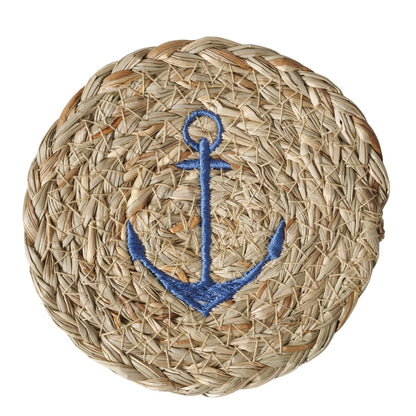 Untersetzer Sailor aus Stroh, bestickt Anker von Boltze - Flaschenuntersetzer Glasuntersetzer