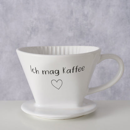 Kaffeefilter aus Keramik weiß "Ich mag Kaffee" von Boltze