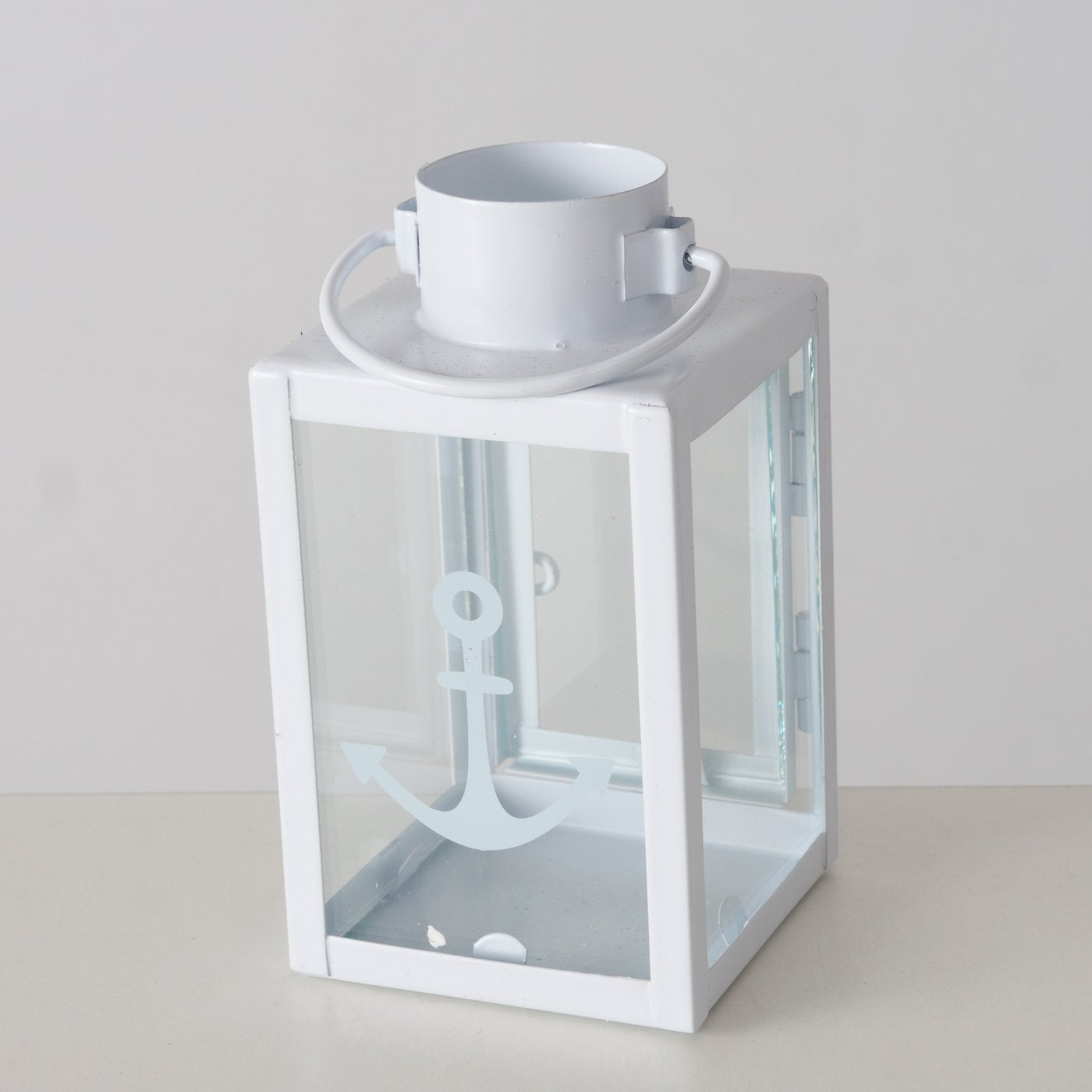 Kleine Laterne (indoor) aus Metall "Anker" blau/weiß/creme von Boltze - Geschenkidee Kerzenhalter