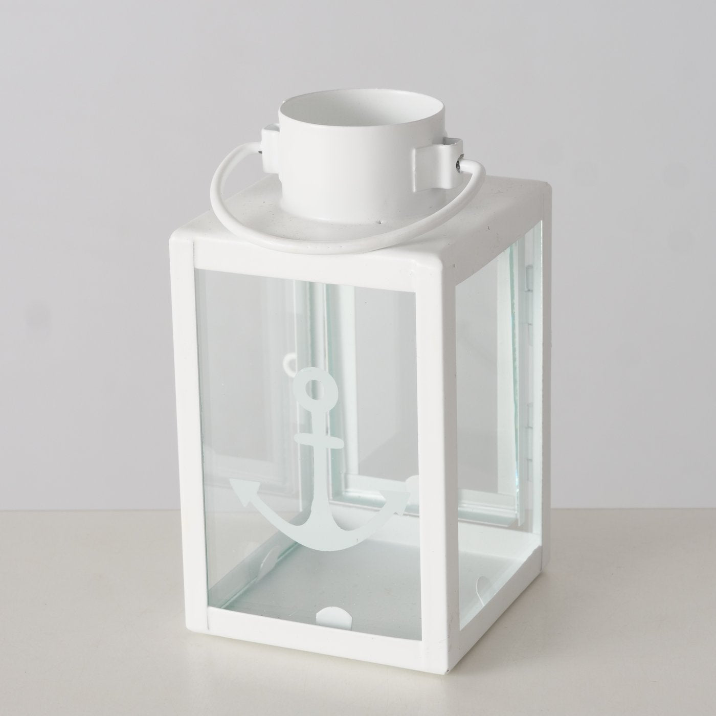 Kleine Laterne (indoor) aus Metall "Anker" blau/weiß/creme von Boltze - Geschenkidee Kerzenhalter