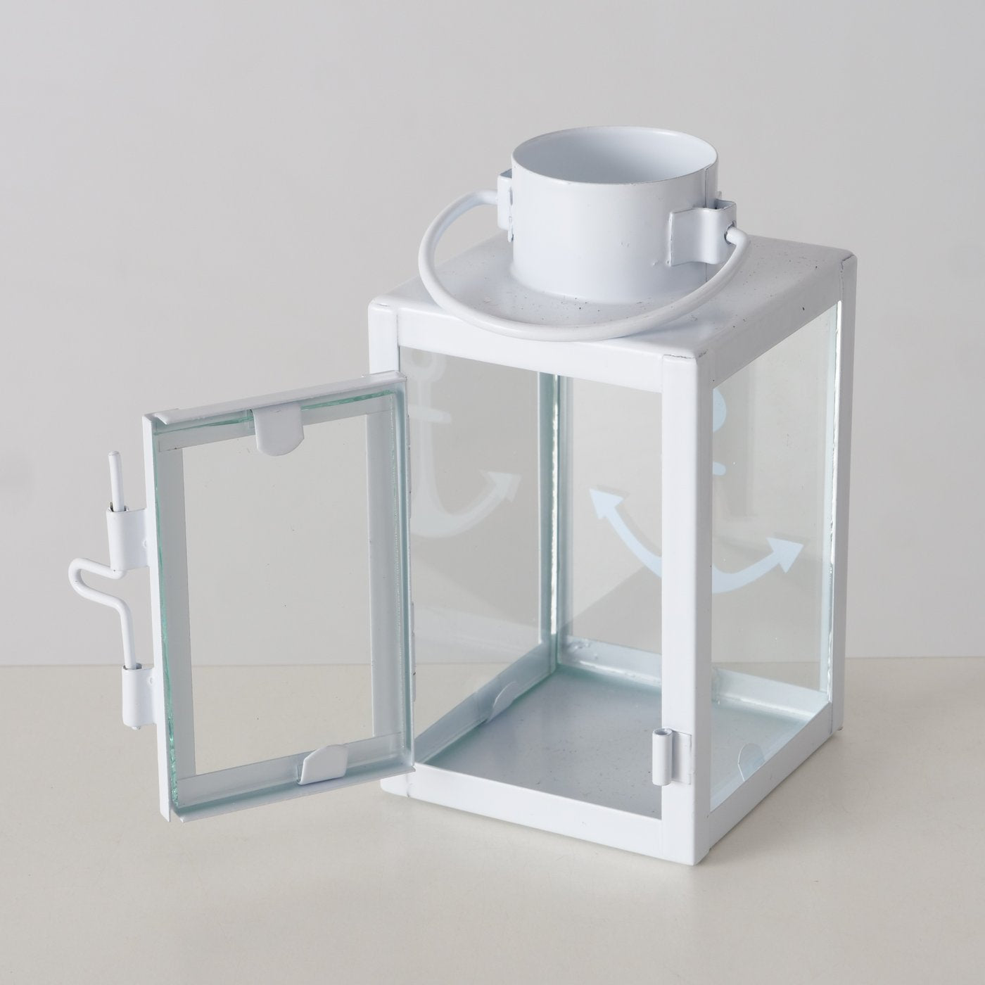 Kleine Laterne (indoor) aus Metall "Anker" blau/weiß/creme von Boltze - Geschenkidee Kerzenhalter