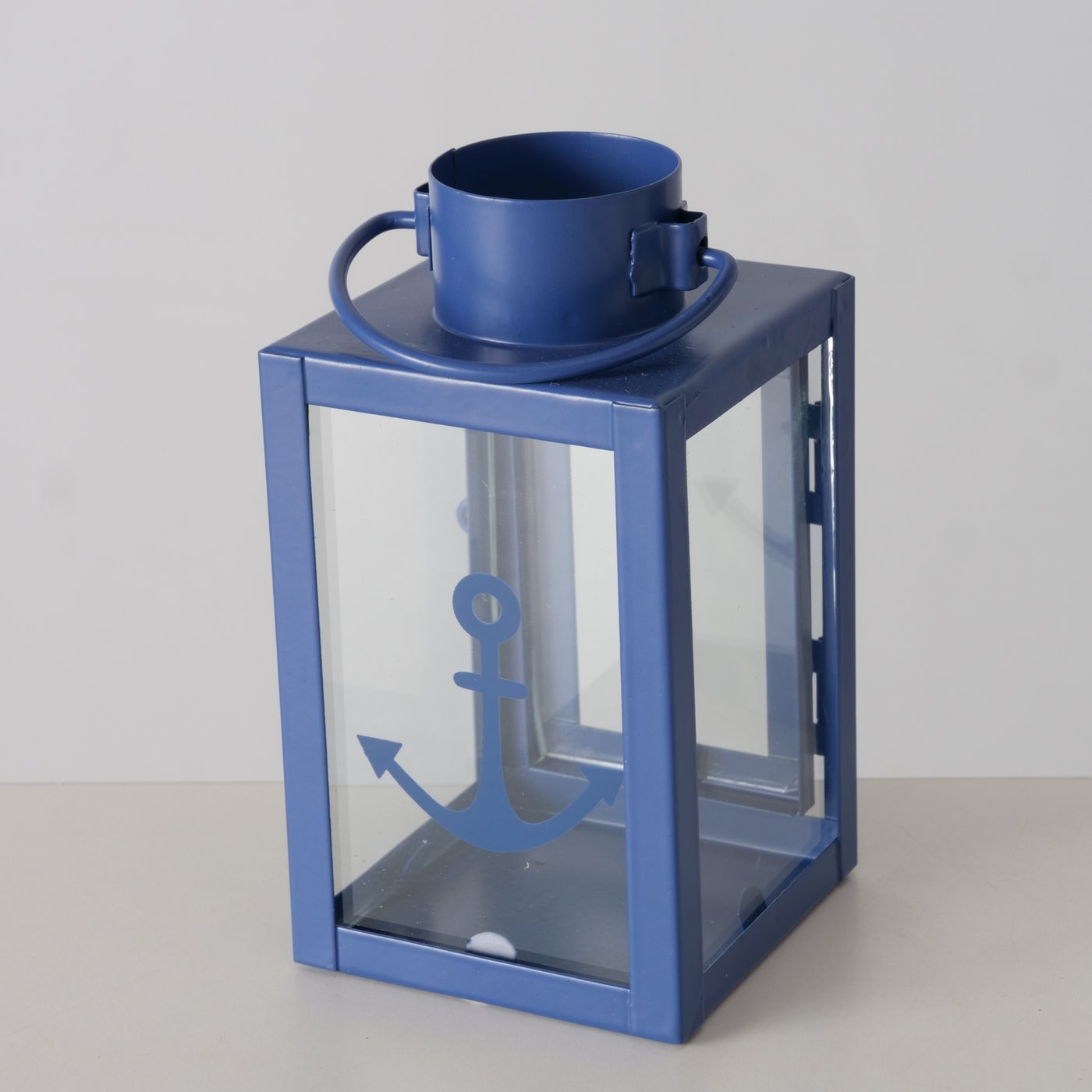 Kleine Laterne (indoor) aus Metall "Anker" blau/weiß/creme von Boltze - Geschenkidee Kerzenhalter