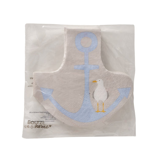 Servietten 17x17 cm Ankerform mit Möwe von Boltze - Maritime Tischdekoartion
