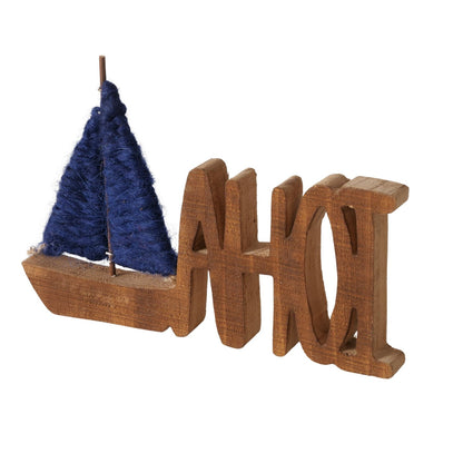 Dekoausteller aus Holz "Ahoi/Moin" mit Segelboot von Boltze - Nordische Dekoration