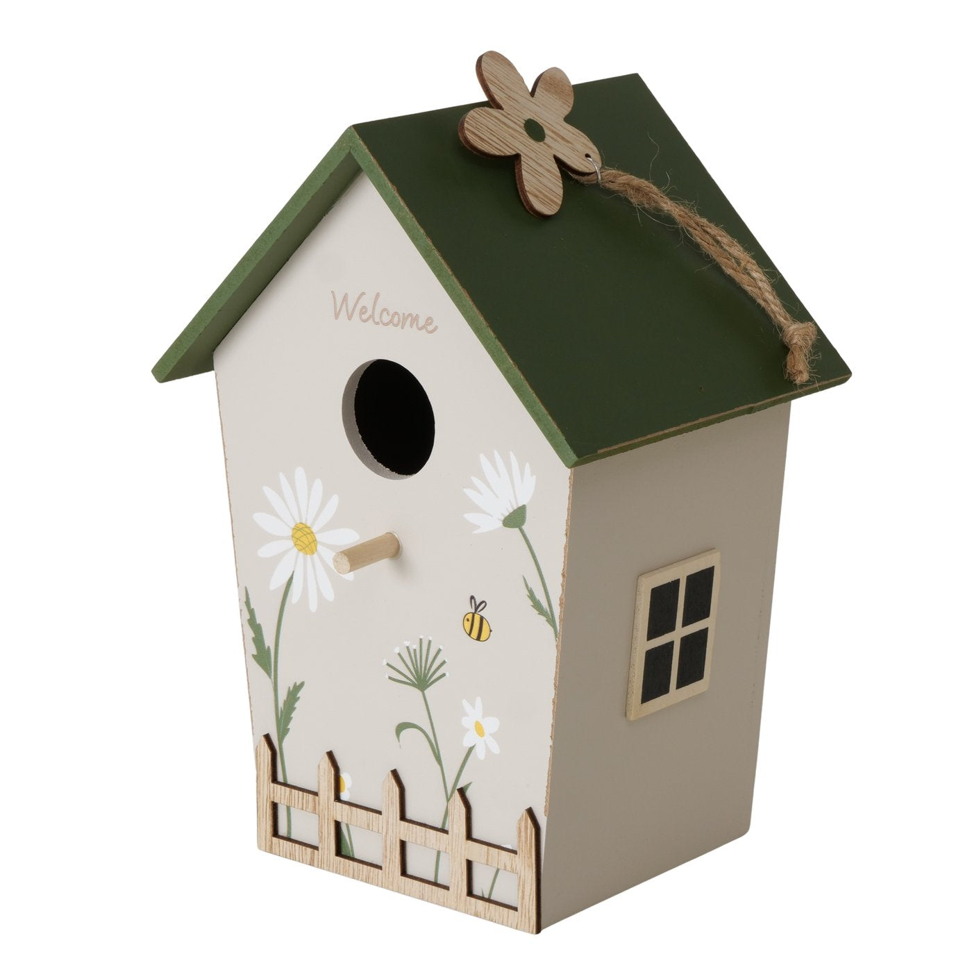 Vogelhaus aus Holz " Welcome " mit Blumendruck natur/cremeweiß von Boltze