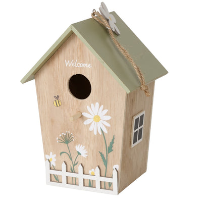 Vogelhaus aus Holz " Welcome " mit Blumendruck natur/cremeweiß von Boltze
