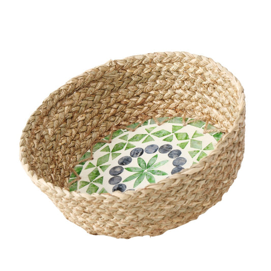 Korb aus Seegras mit Mosaikboden Ø 23 cm von Boltze Moderner Korb Brötchen etc.