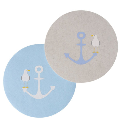 Nordisches Tischset Anker Möwe Hallig blau oder grau von Boltze - Schleswig-Holstein Geschenkidee