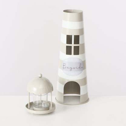 Maritime indoor lanterns made of metal, set of 2, lighthouse beige white - Maritime by Boltze