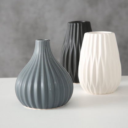 Vase aus Porzellan grau/schwarz/weiß von Boltze - Blumen Dekoration modern
