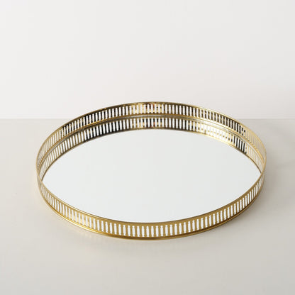 Tabletttisch/Beistelltisch aus Metall mit Spiegelfläche gold 47 cm von Boltze - antik