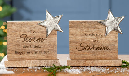 Standrelief mit Stern aus Mangoholz mit Spruch von Gilde - kleines Mitbringsel Dekoration