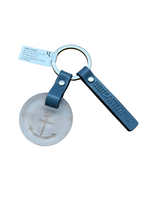 Schlüsselanhänger mit Frostglas und Echtleder „Heimathafen“ Maritimer Anhänger von räder design L.9,2cm B.5,3cm