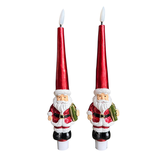 LED Real Flame Rote Stabkerze mit Weihnachtsmann Santa Claus 2er Set. Limited Edition von Deluxe Homeart 2026 24,5cm hoch Indoor