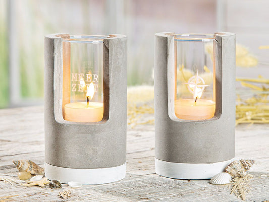 Windlicht aus Glas und Zement Meerzeit oder Windrose nach Wahl von Gilde