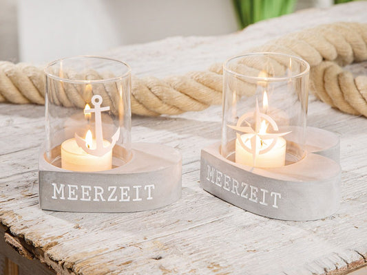 Windlicht Herz "Meerzeit" aus Glas und Zement - Herz von Gilde - Nordische Dekoration