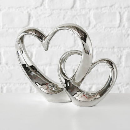 Dekoaufsteller Herzen aus Keramik weiß/silber von Boltze - Liebe Valentinstag Hochzeitsgeschenk Hochzeitsdekoration