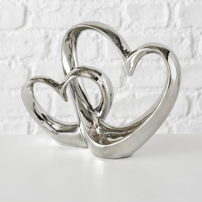 Dekoaufsteller Herzen aus Keramik weiß/silber von Boltze - Liebe Valentinstag Hochzeitsgeschenk Hochzeitsdekoration