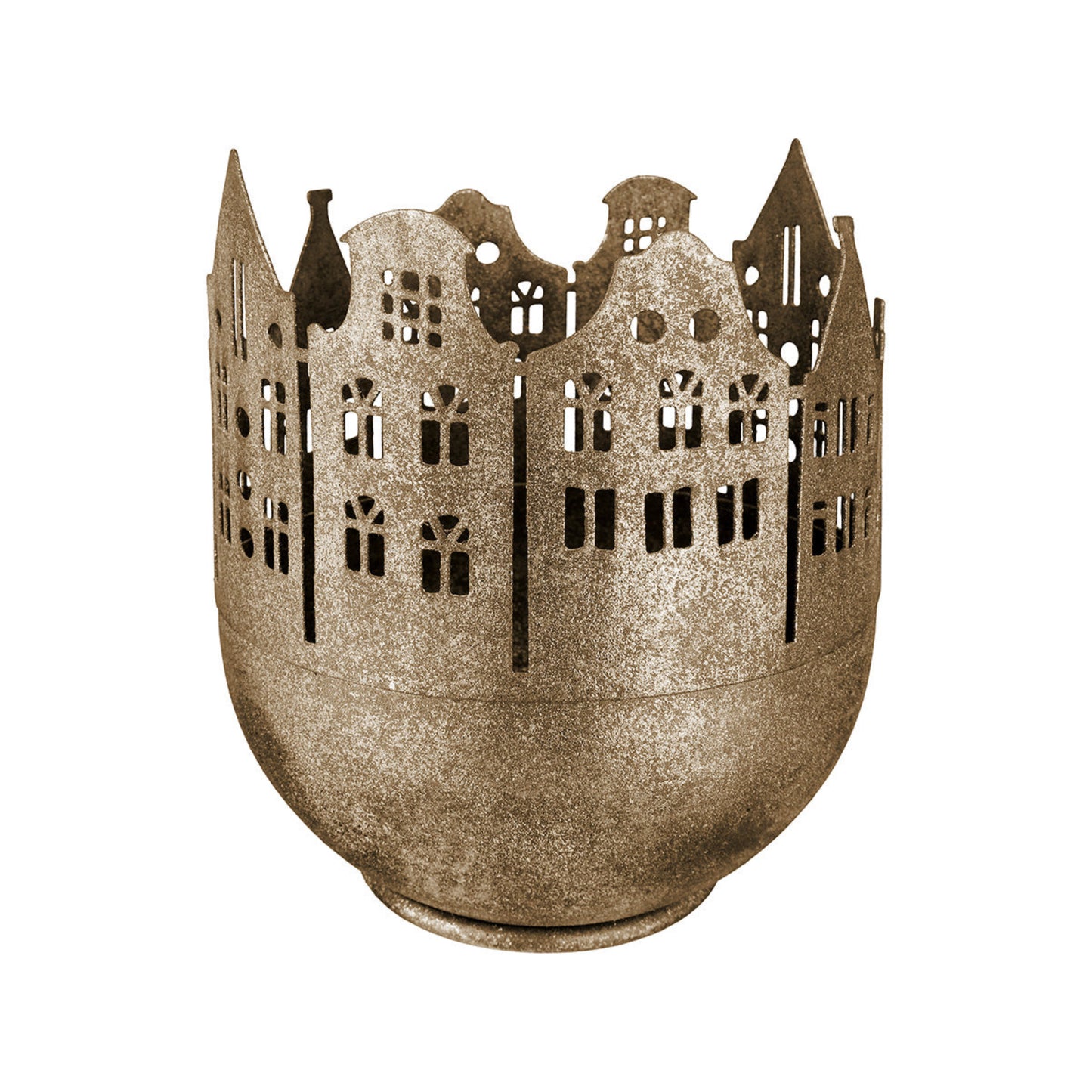 Windlicht „Stadtlichter“ von Gilde – Gold mit Hausmotiv Ø 18 cm