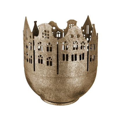 Windlicht „Stadtlichter“ von Gilde – Gold mit Hausmotiv Ø 18 cm