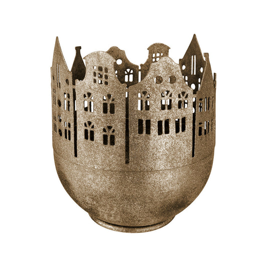 Windlicht „Stadtlichter“ von Gilde – Gold mit Hausmotiv Ø 18 cm