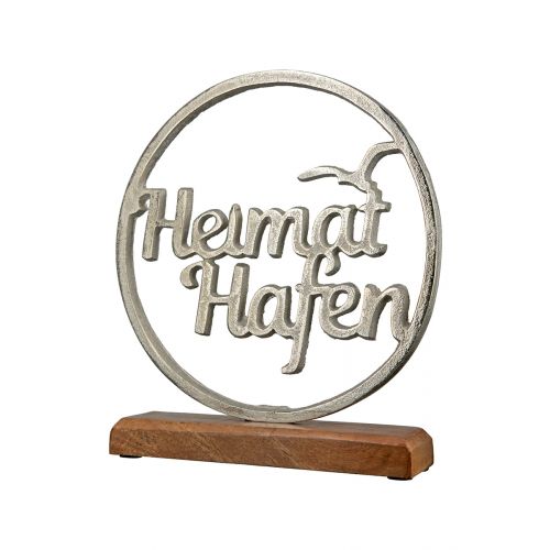 Standrelief Aufsteller Figur Heimathafen aus Mangoholz und Aluminium von Gilde mit Möwe Heimat Hafen