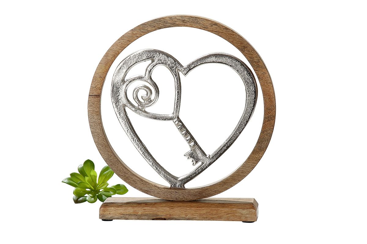 Standrelief Aufsteller Schlüssel zum Herzen aus Mangoholz und Aluminium von Gilde