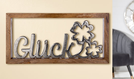 Wandrelief "Glück" aus Mangoholz und Aluminium von Gilde - Geschenk Liebe