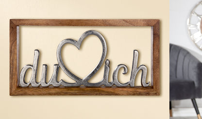 Wandrelief "Du & Ich" aus Mangoholz und Aluminium von Gilde - Hochzeit Liebe Geschenk