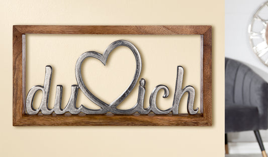 Wandrelief "Du & Ich" aus Mangoholz und Aluminium von Gilde - Hochzeit Liebe Geschenk