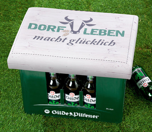 Sitzpolster für Getränkekisten "Dorfleben macht glücklich" von Gilde Dorf Geschenk für Dorfbewohner liebevolles Geschenk Dorf Bierkiste