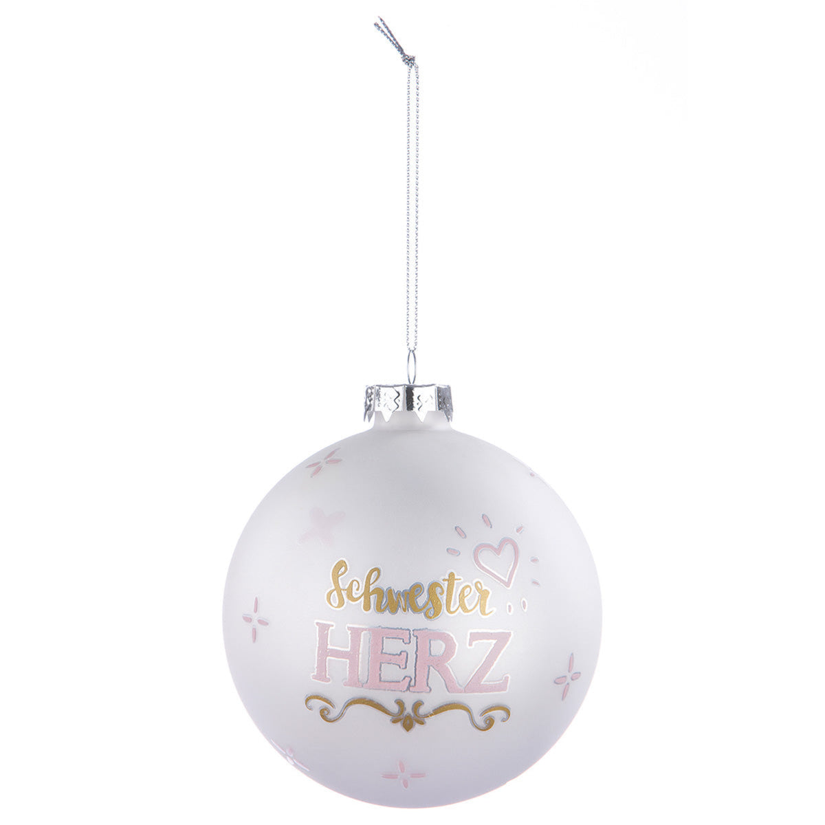 Baumkugel „Schwesterherz“ aus Glas von Gilde – Weiße Weihnachtskugel mit Schriftzug
