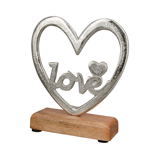 Standrelief Herz Love aus Mangoholz und Aluminium von Gilde - Hochzeit Verlobung Liebe Geschenkidee