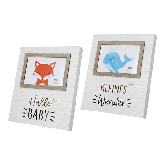 LED-Bilderrahmen aus Holz "Kleines Wunder/Hallo Baby" von Gilde Perfekter Bilderrahmen zur Geburt oder als Geschenk beleuchtet