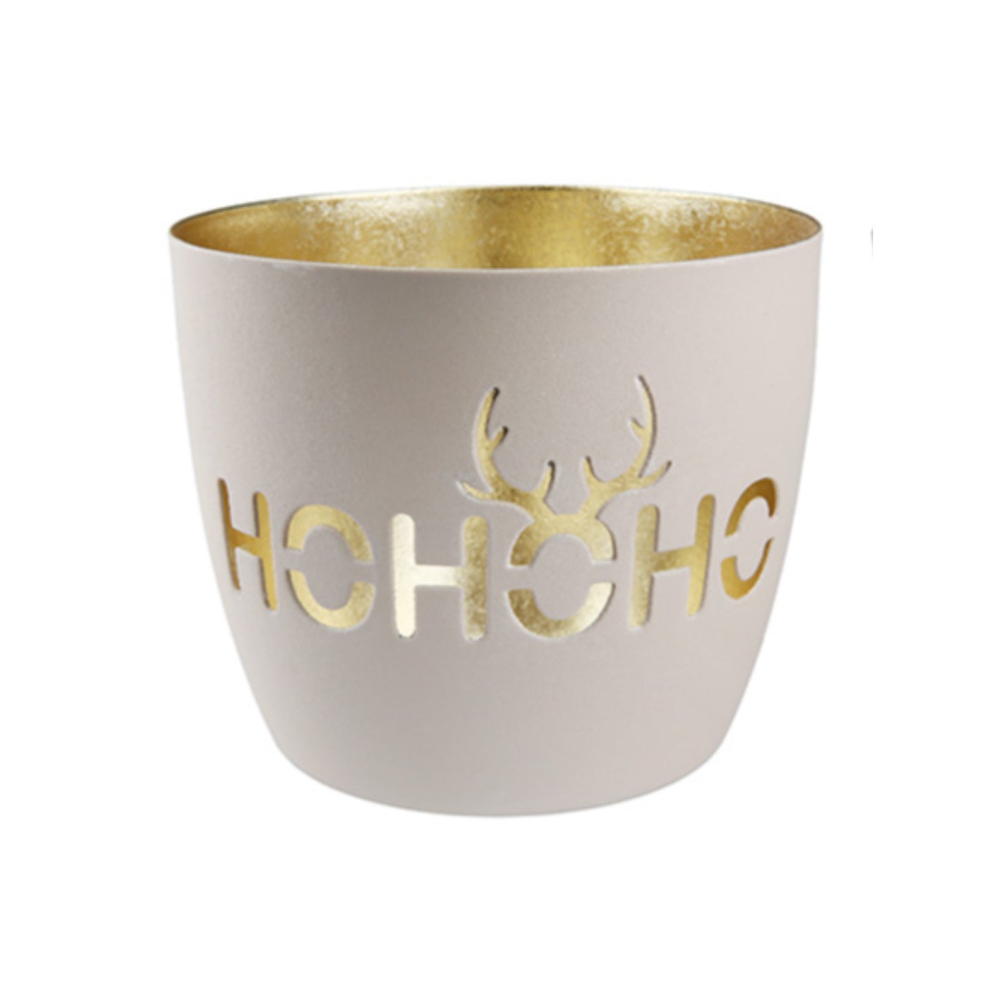 Windlicht „HoHoHo“ von Gilde – Metall-Windlicht mit Hirschgeweih Ø 10 cm