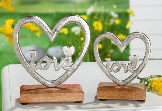 Standrelief Herz Love aus Mangoholz und Aluminium von Gilde - Hochzeit Verlobung Liebe Geschenkidee