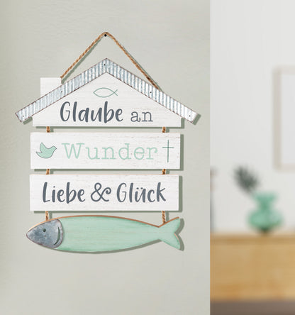 Schild Haus Glaube an Wunder Liebe & Glück von Gilde - Fisch nordisch Maritim Deko Verschenken